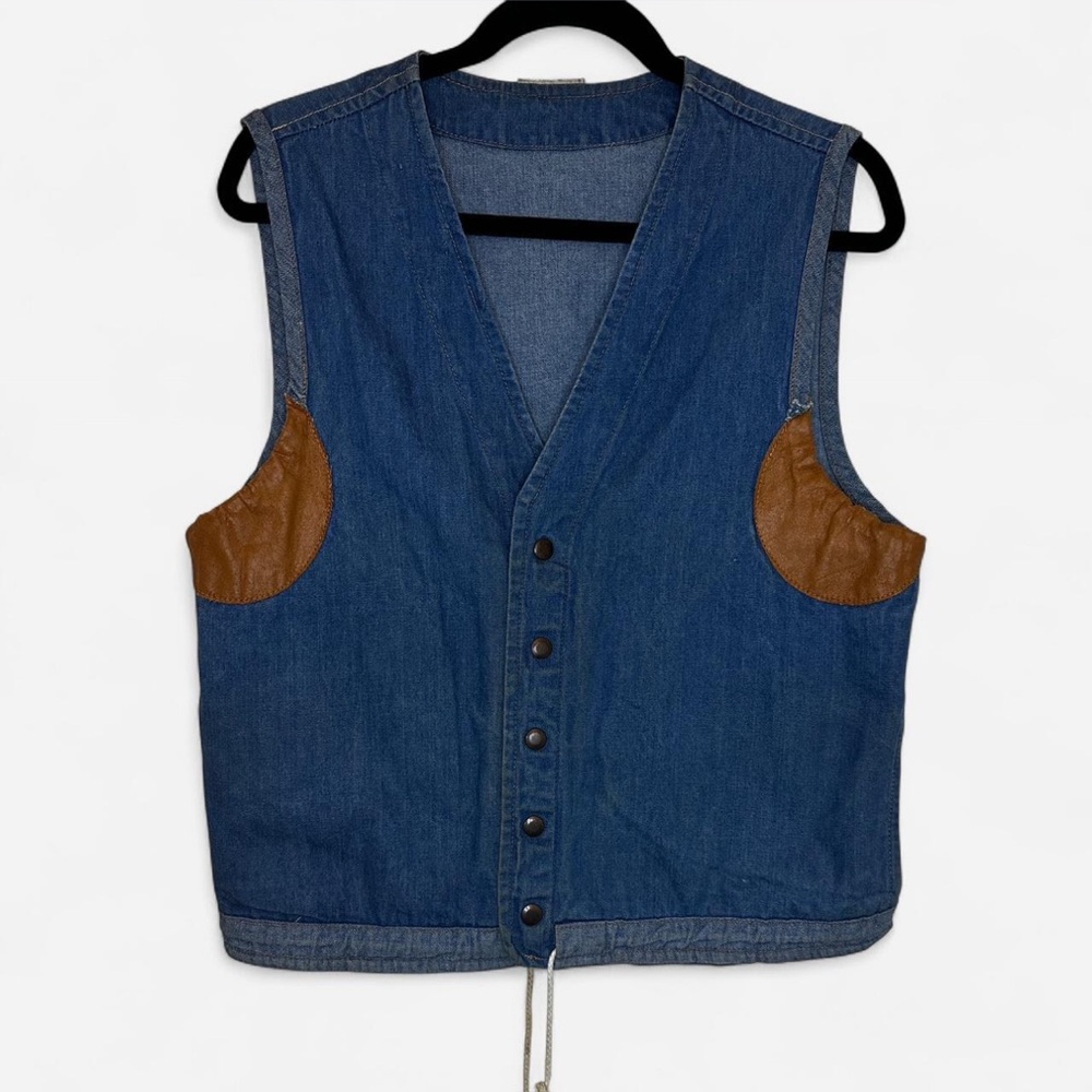 Men's Denim Vest with Brown Accents